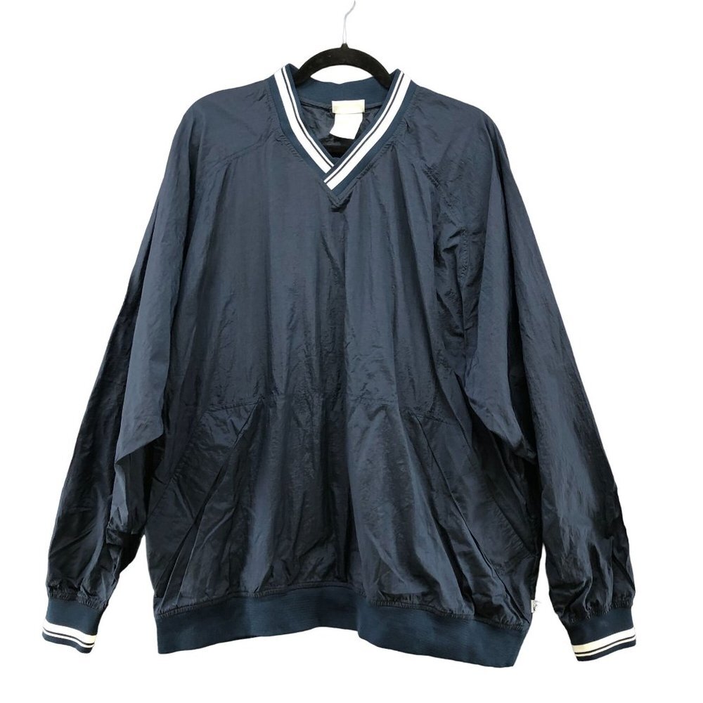 VTG Track Jacket Pullover Mens‎ 2XL Navy Blue V-Neck Windbreaker Varsity Discus